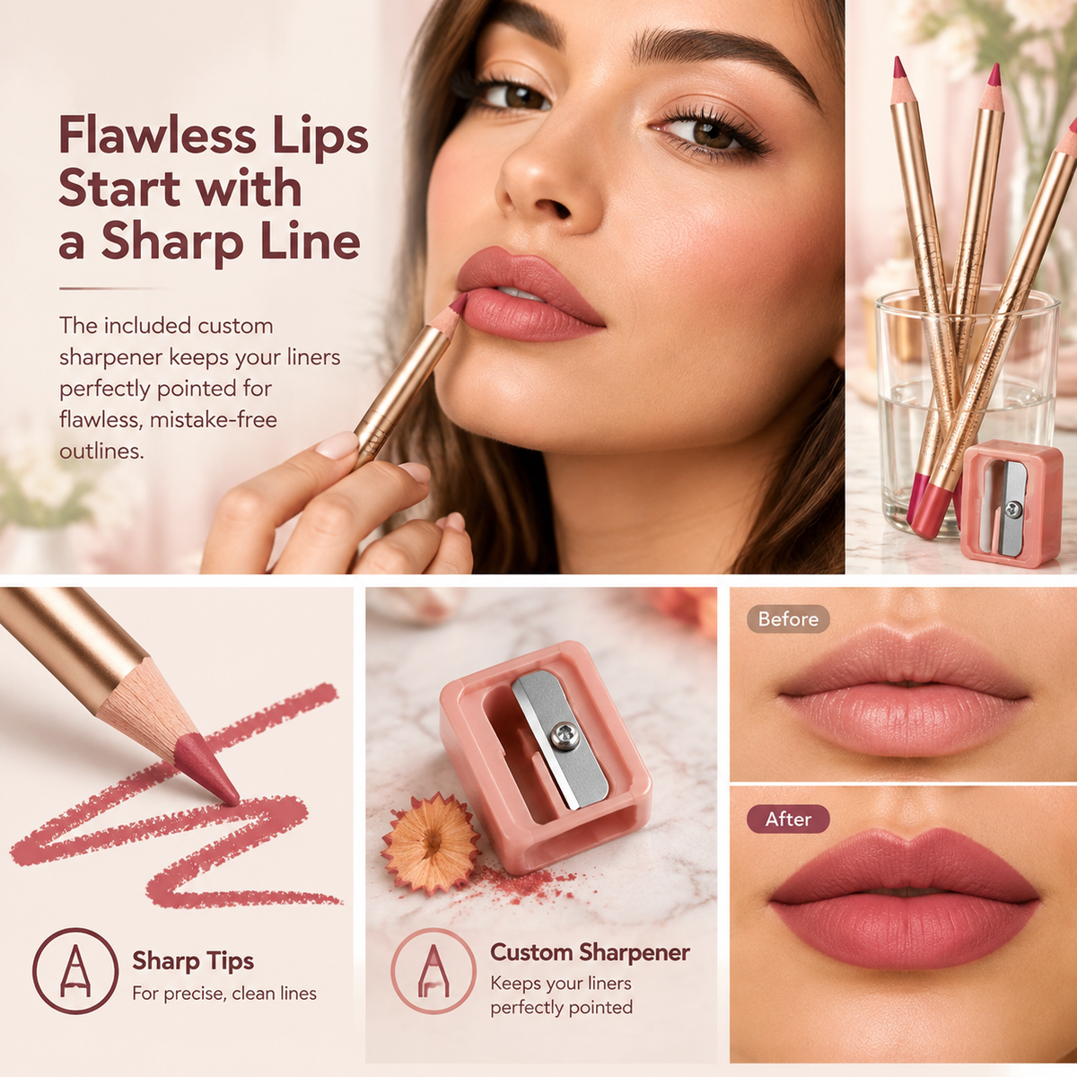 12 Pcs Matte Lip Liner Set with Sharpener, Blendable Lip Pencil 💋