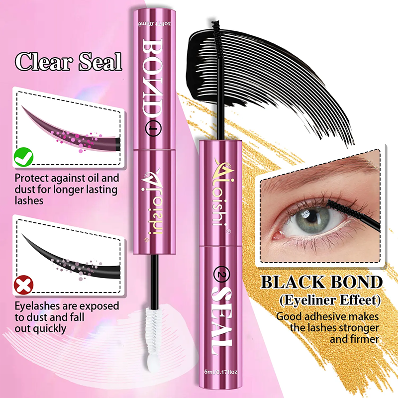 2 in 1 Bond & Seal Eyelash Adhesive, Black/White Waterproof Gentle Lightweight Strong Hold Glue🖤🤍