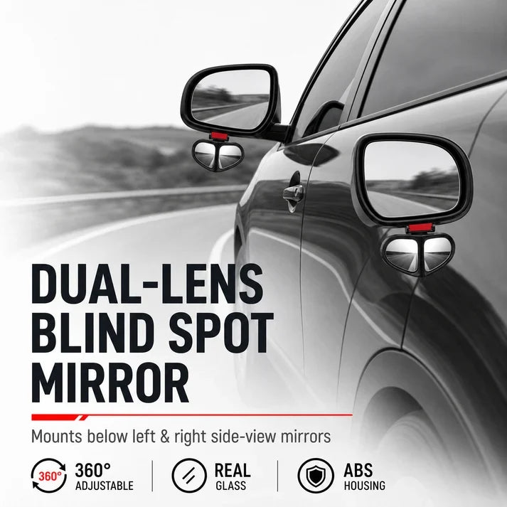 360° Rotatable Car Blind Spot Mirror Dual‑Lens Real Glass ABS Housing Adhesive🚗