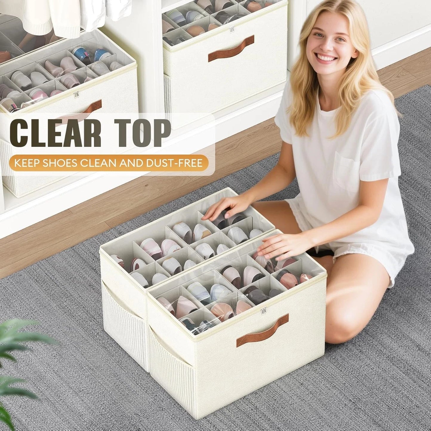 Foldable Shoe Organizer for Closet with Clear Cover 🥿